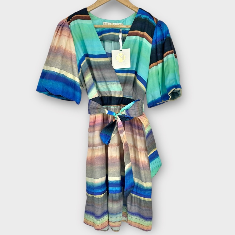 MARIE OLIVER Dress NWT SIZE 8 Callie Silk Blend Belted Mini in‎ Santa Fe Stripe - Picture 13 of 13